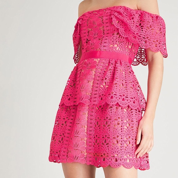 Self-Portrait off shoulder mini dress Fuchsia - Picture 1 of 6